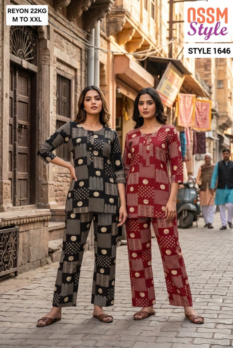 1646 By Ossm Style Reyon Discharge Printed Co Ord Set